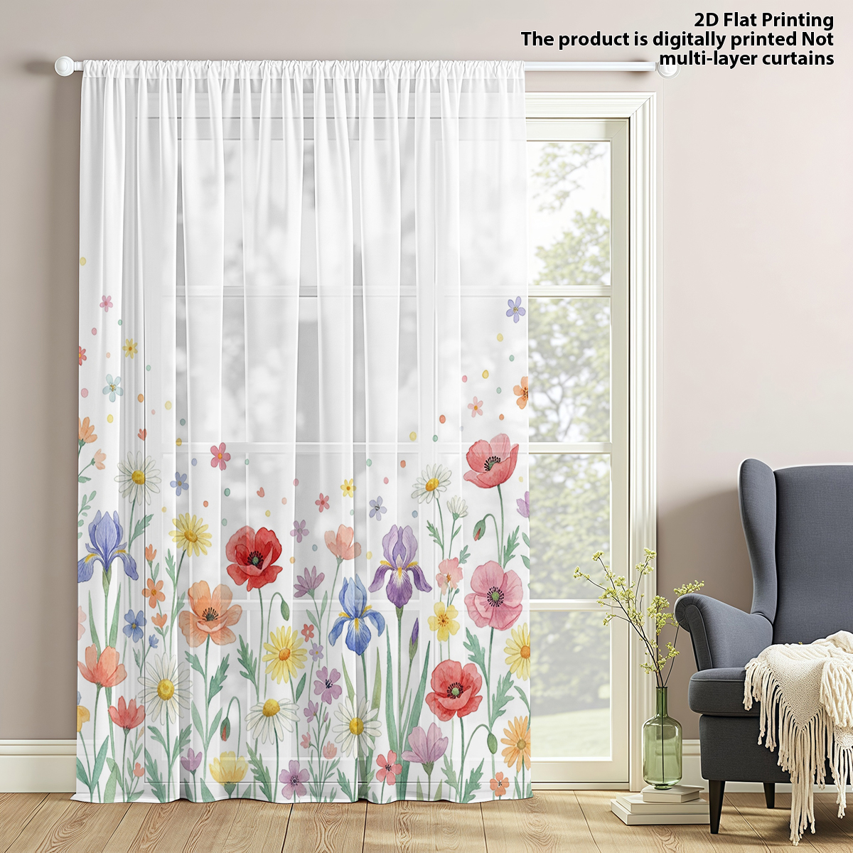 Home Office With Plants - Floral Privacy Sheer Curtain,Good Quality Modern