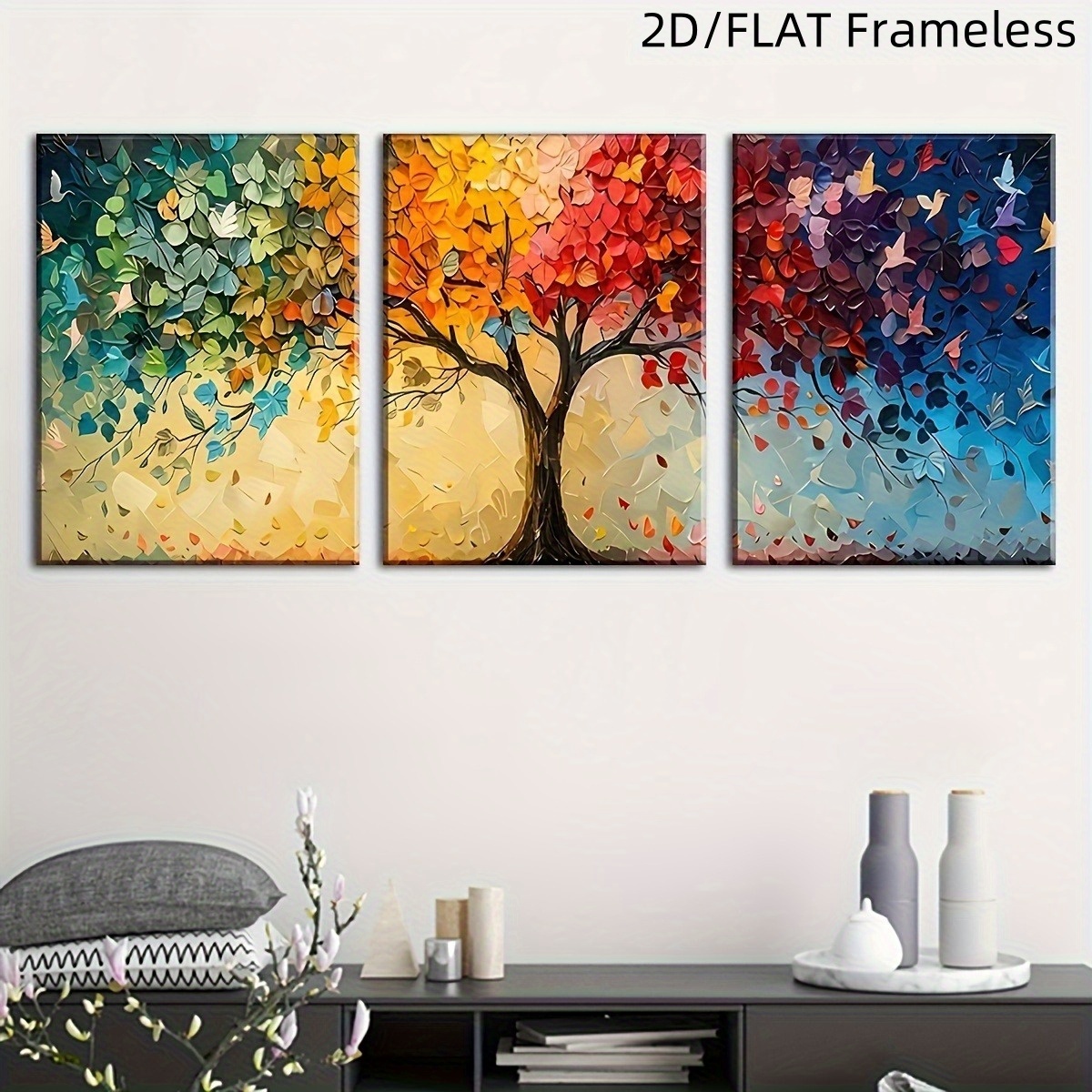 Home Office Minimalist - 3pcs/Set Colorful Abstract Tree Canvas Wall