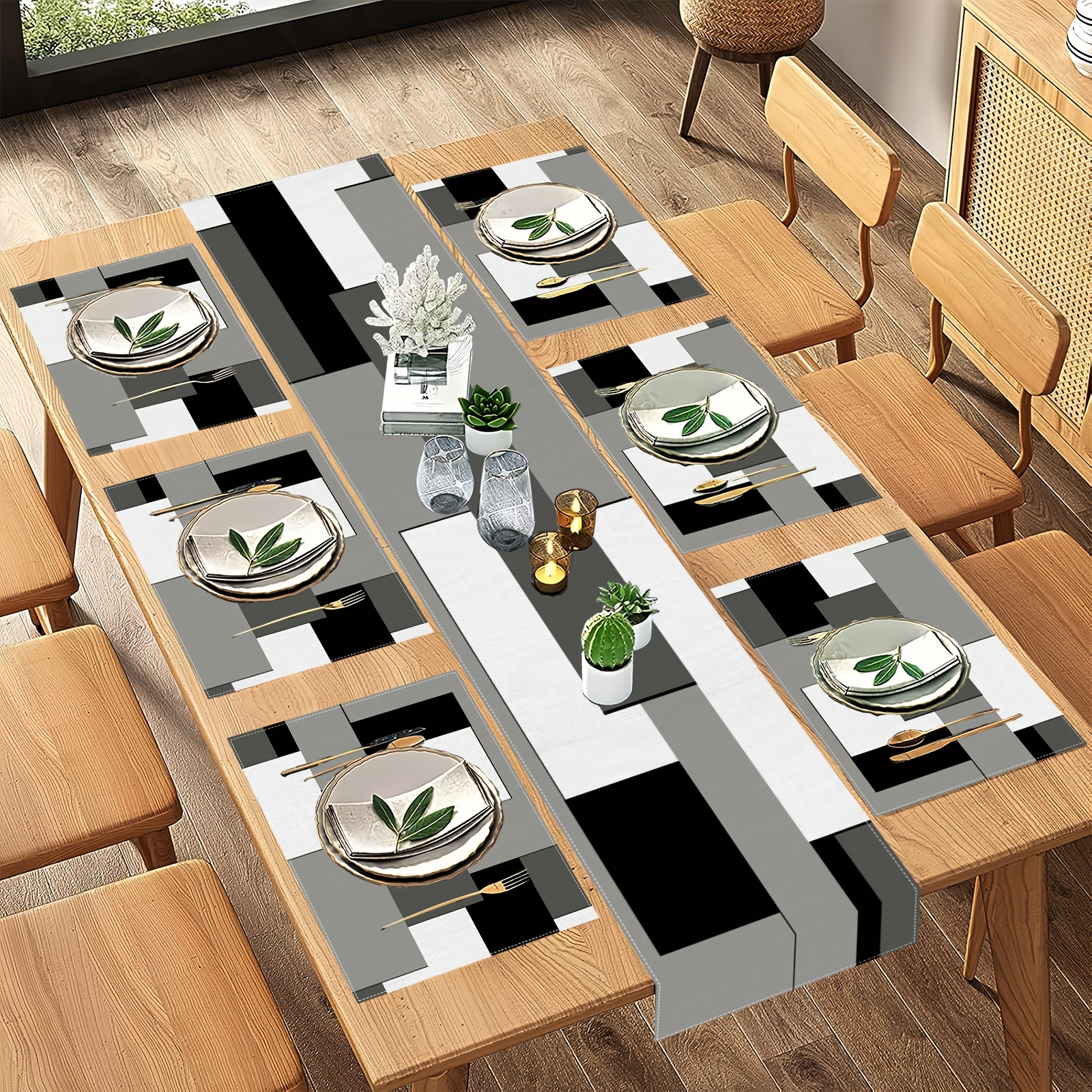 Home Office Minimalist - VIKAMA 5/7PC Geometric Placemat Table Flag