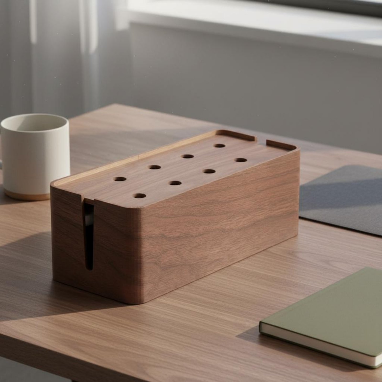 Power Strip Box Walnut Finish  - đánh giá và giá Power Strip Desk