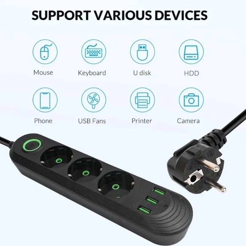 EU Plug AC Outlet 2500W Multip - đánh giá và giá Power Strip Desk