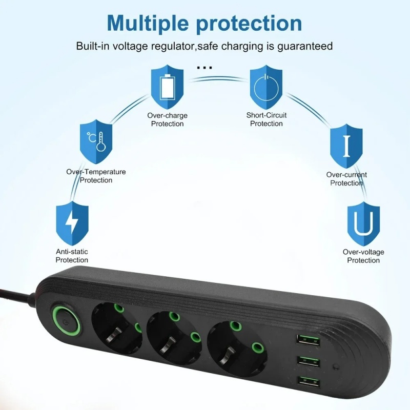 EU Plug AC Outlet 2500W Multip - đánh giá và giá Power Strip Desk