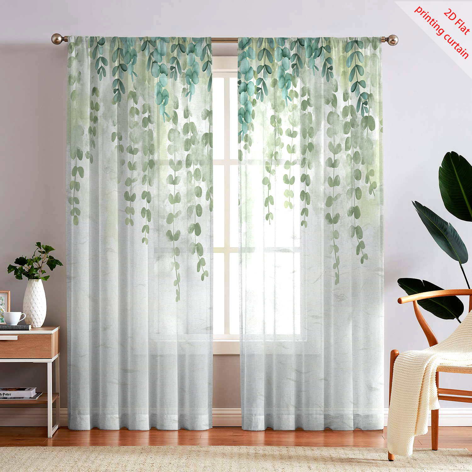 Printed transparent gauze curt - đánh giá và giá Home Office With Plants