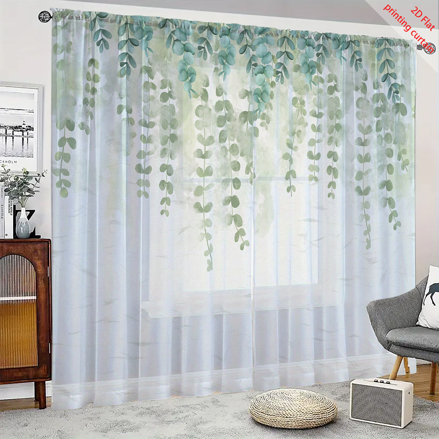 Printed transparent gauze curt - đánh giá và giá Home Office With Plants