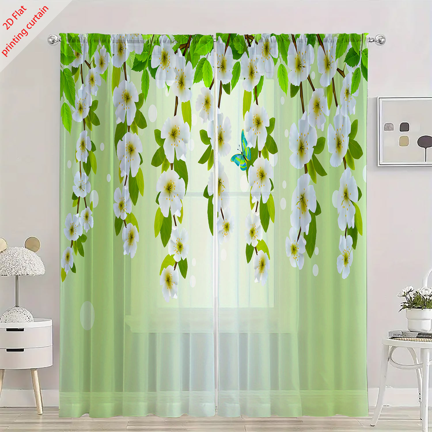 Printed transparent gauze curt - đánh giá và giá Home Office With Plants