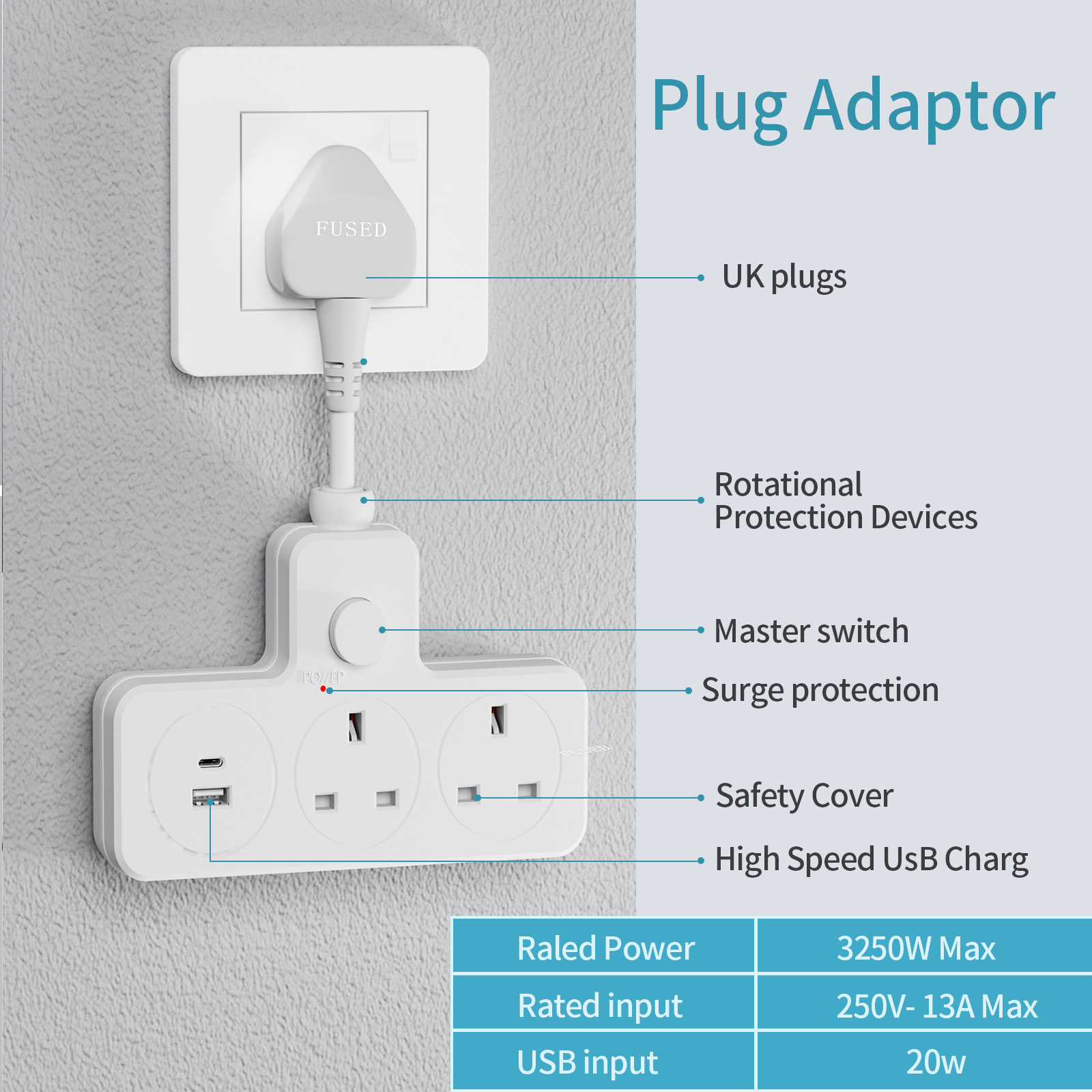UK Power Plug Wall Outlet 13A  - đánh giá và giá Power Strip Desk