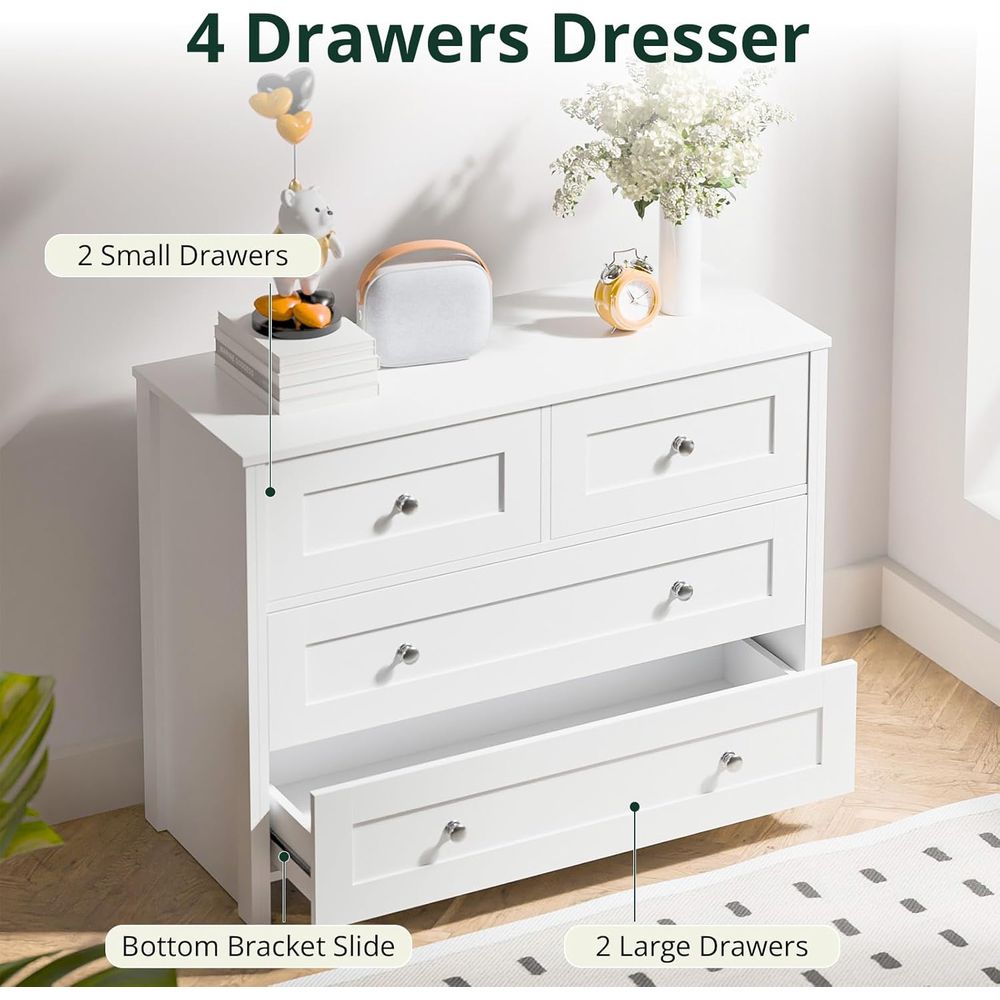 40-inch Wide 4-Drawer White Wo - đánh giá và giá Home Office In Living Room