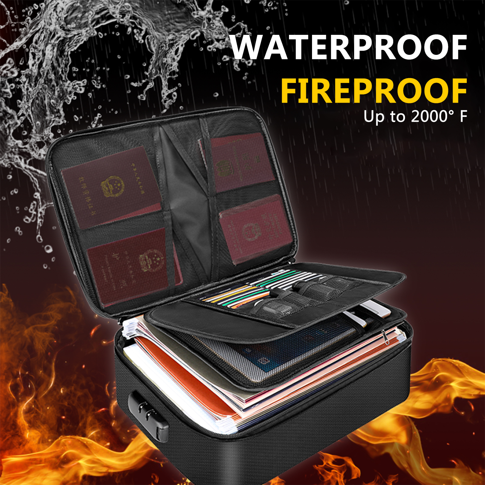 Fireproof Document Bag with Zi - đánh giá và giá Home Office For Passport