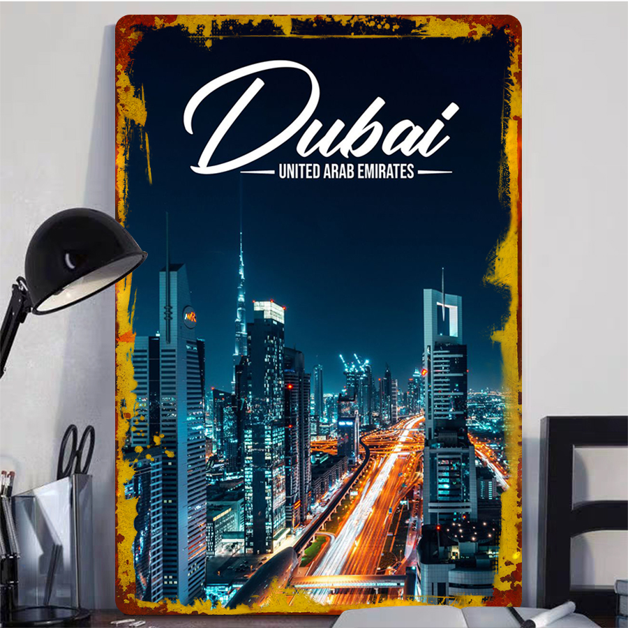 Dubai Skyline Night View Metal - đánh giá và giá Home Office Dubai