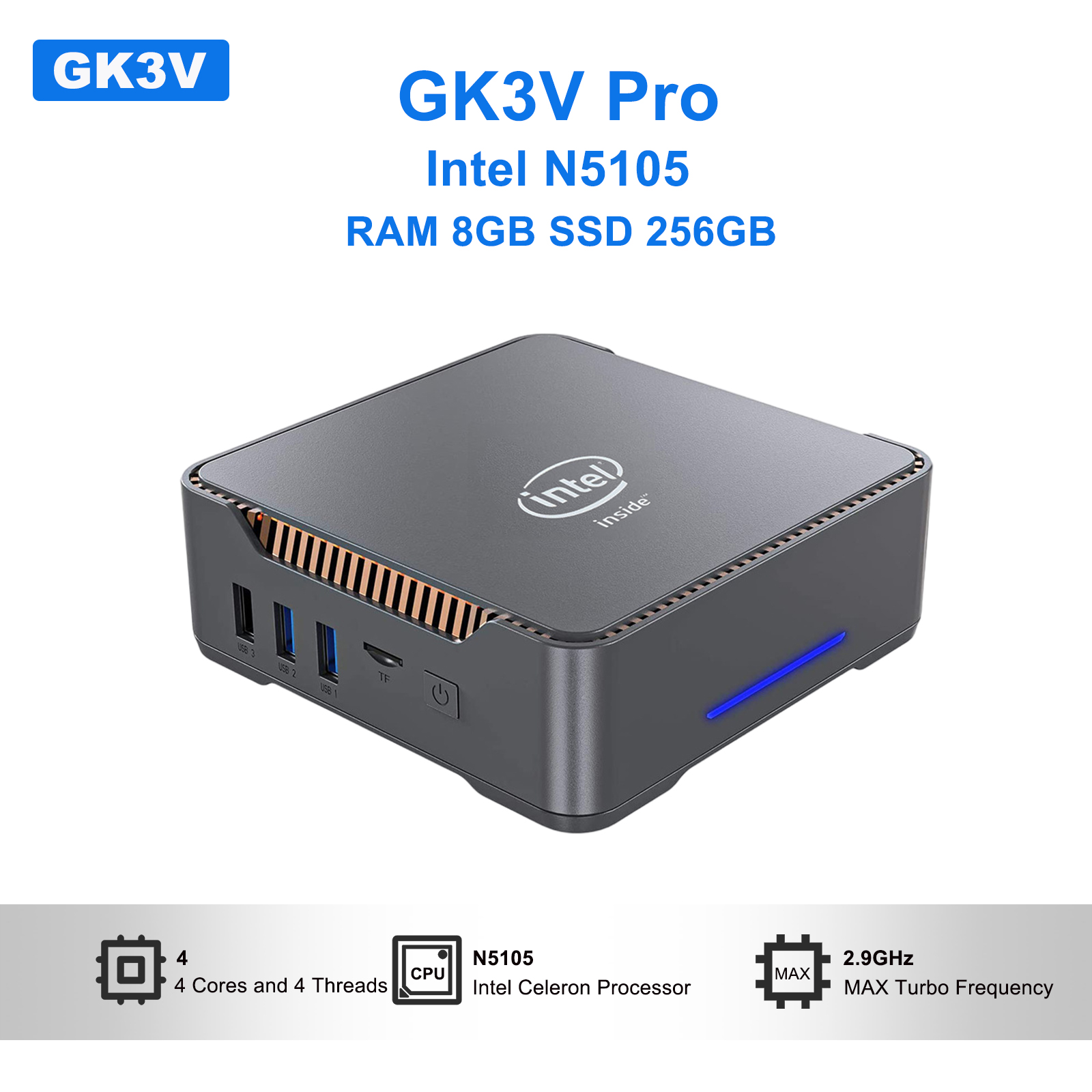GK3V Pro mini pc Intel N5105 R - đánh giá và giá Home Office Programmer