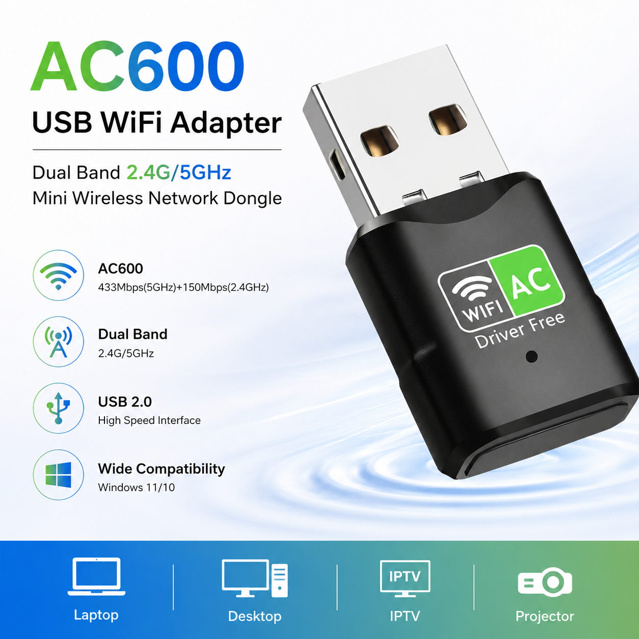 AC600 USB WiFi Adapter, Dual B - đánh giá và giá Home Office Laptop